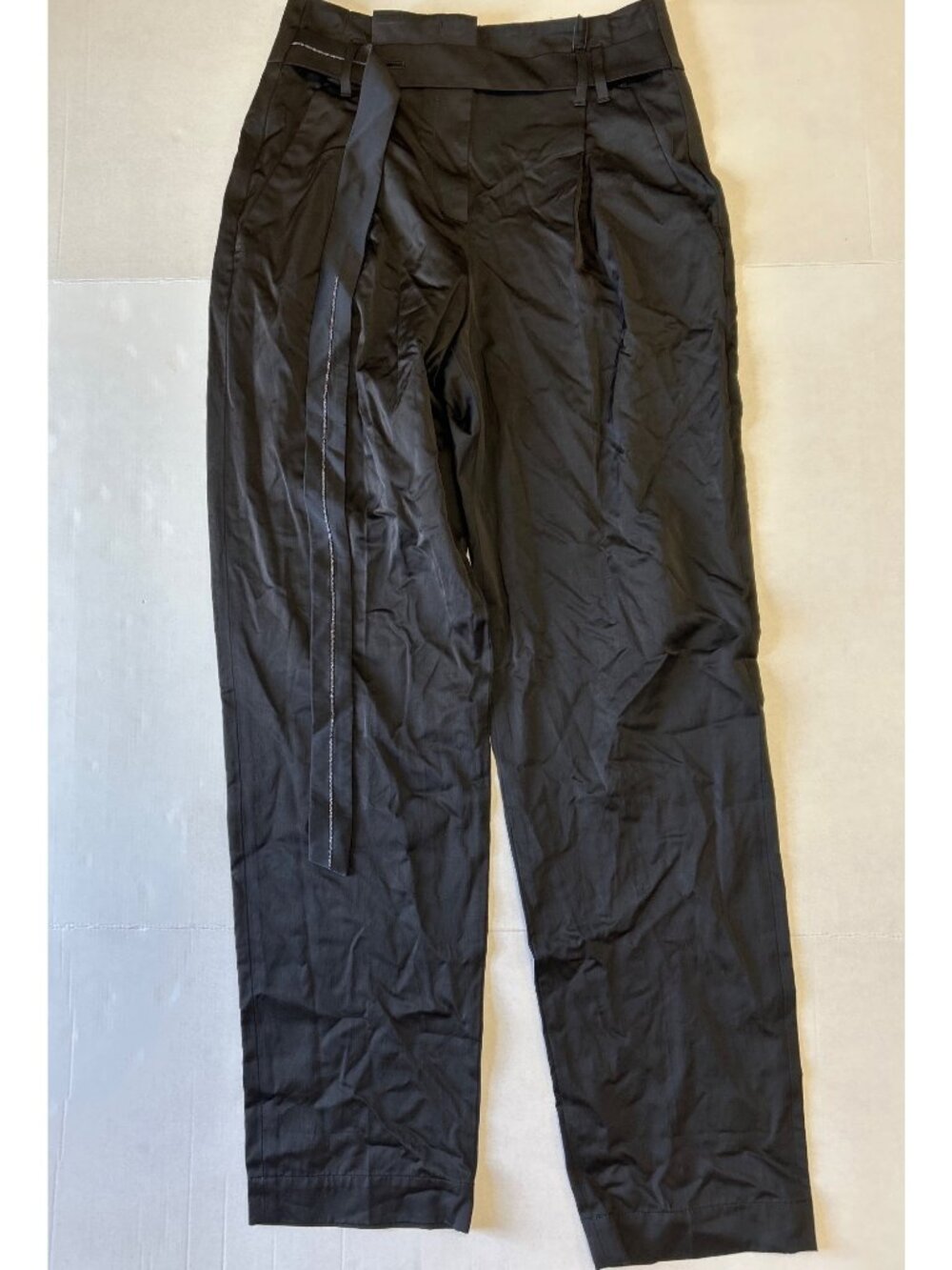 BRUNELLO CUCINELLI High Rise Pleated Sash Belt Trouser Black Size 6 NWT